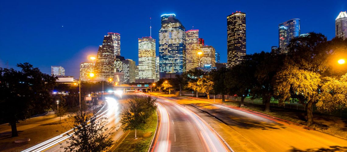 Houston, TX skyline at night